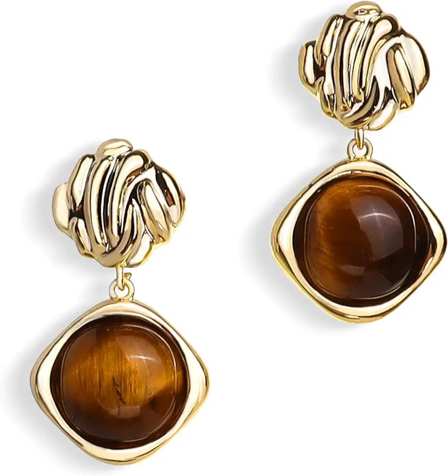 Sonateomber Gold Chunky Dangle Drop Stud Earrings for Women, Valentine Vintage Statement Jacket Dangling Hypoallergenic Earing Jewelry Gift.