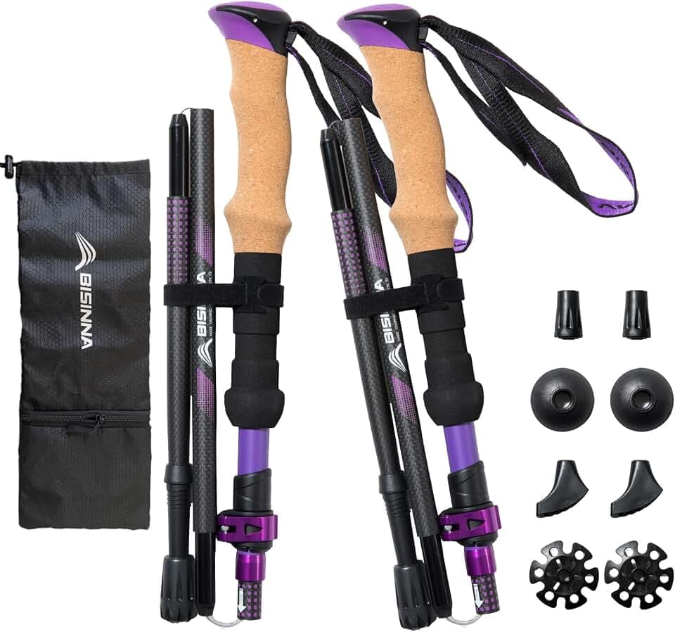 BISINNA Carbon Fiber Trekking Poles Collapsible Hiking Poles 2PC