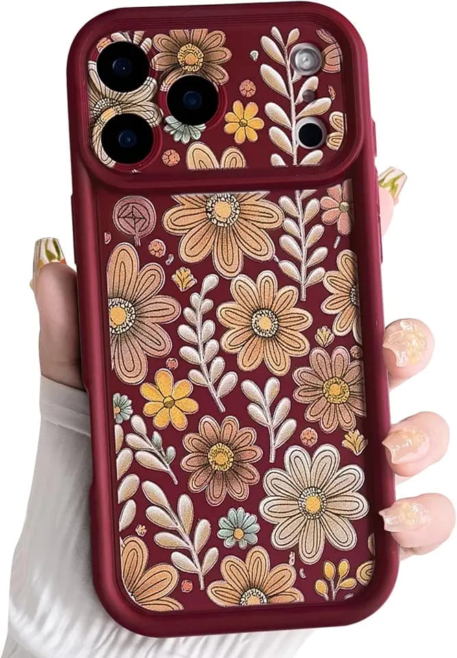 Lovmooful for iPhone 17 Pro/18 Pro Case Cute Flower-Wine Red