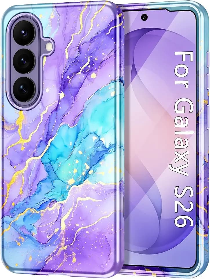 Btscase for Samsung Galaxy S26 Case, [Military Grade Drop Tested] Marble Pattern Design Slim Rugged Shockproof Women Girls Men Protective Anti-Scratch Cover, Light Purple/Blue