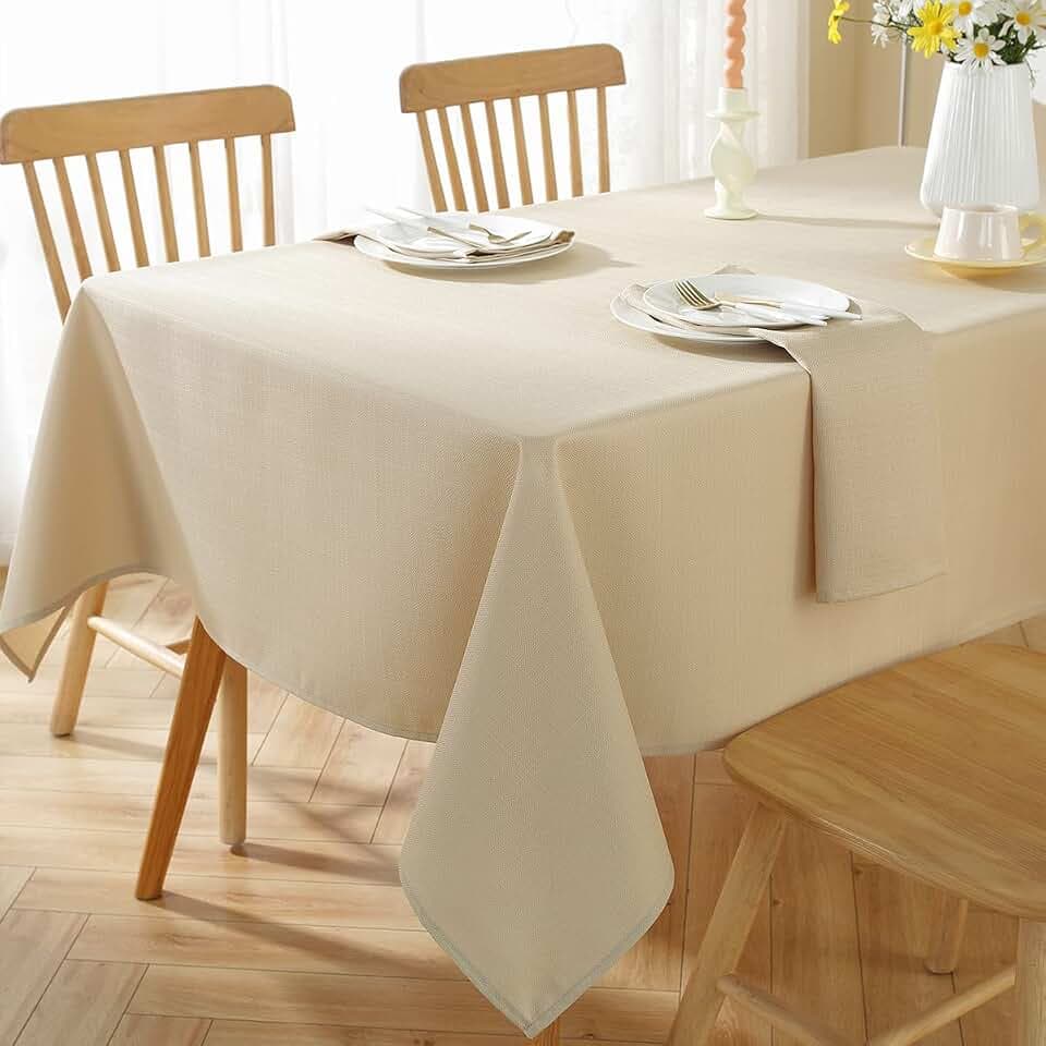 SASTYBALE Beige Textured Tablecloth Rectangular 52 x 70 Inch