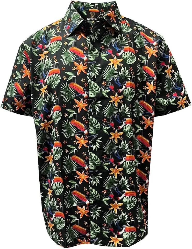 Guinness Hawaiihemd mit halblangem Tukan-Design, Schwarz
