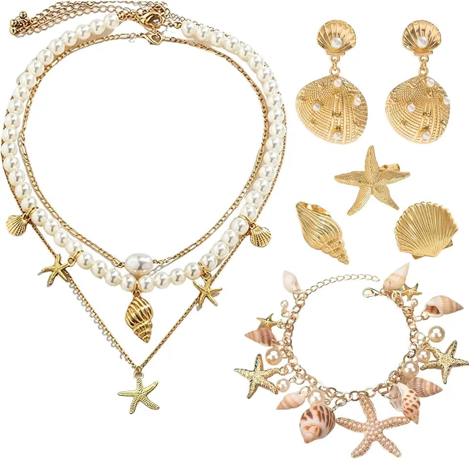 6 Pcs Mermaid Accessories Seashell Starfish Jewelry Set for Women