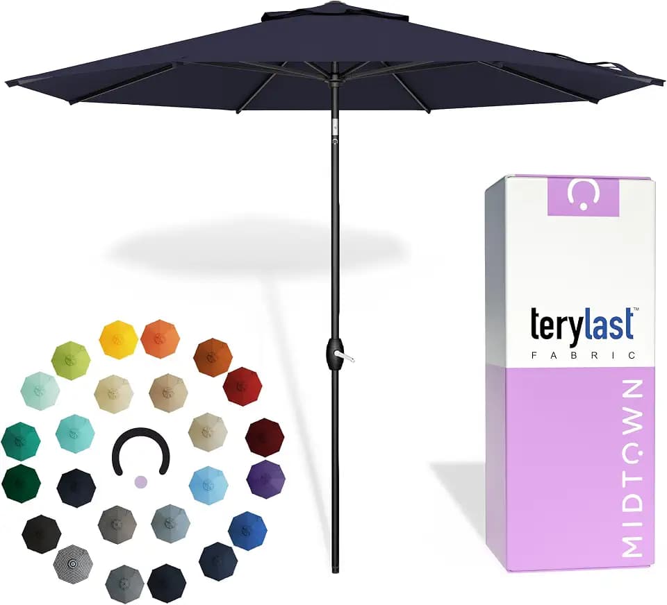 Midtown Umbrellas Lean - 9 Ft Patio Umbrella, Navy Blue Canopy