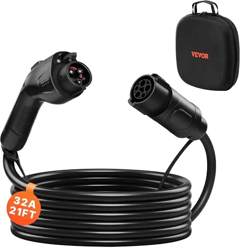 VEVOR EV Charger Extension Cable, 32Amp 21 ft J1772 Extension Cord Compatible with 120V-240V SAE J1772 Electric Vehicle Chargers, Level 1/Level 2 IP66 Heavy Duty Car Charging Cable with Carrying Bag