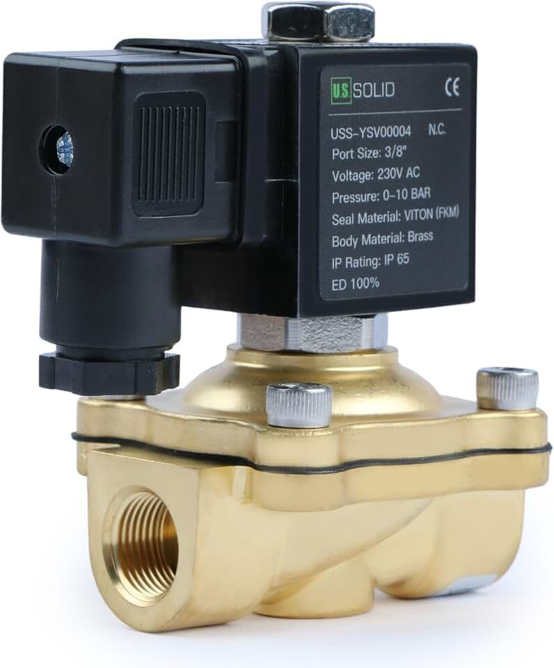 U.S. Solid Solenoid Valve Magnetventil Messing G 3/8" 230V AC stromlos geschlossen NC 0-10 bar, elektrisches Wasserventil für Wasser Luft Diesel Kerosin Benzin