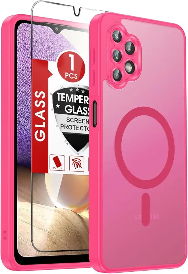 LeYi for Galaxy A32-5G Phone Case: Samsung A32 5G Case [Mag-Safe Fit] with Screen Protector, Frosted Translucent Soft-Touch Skin Funda para A 32, Cute for Women and Girls, Rose Red