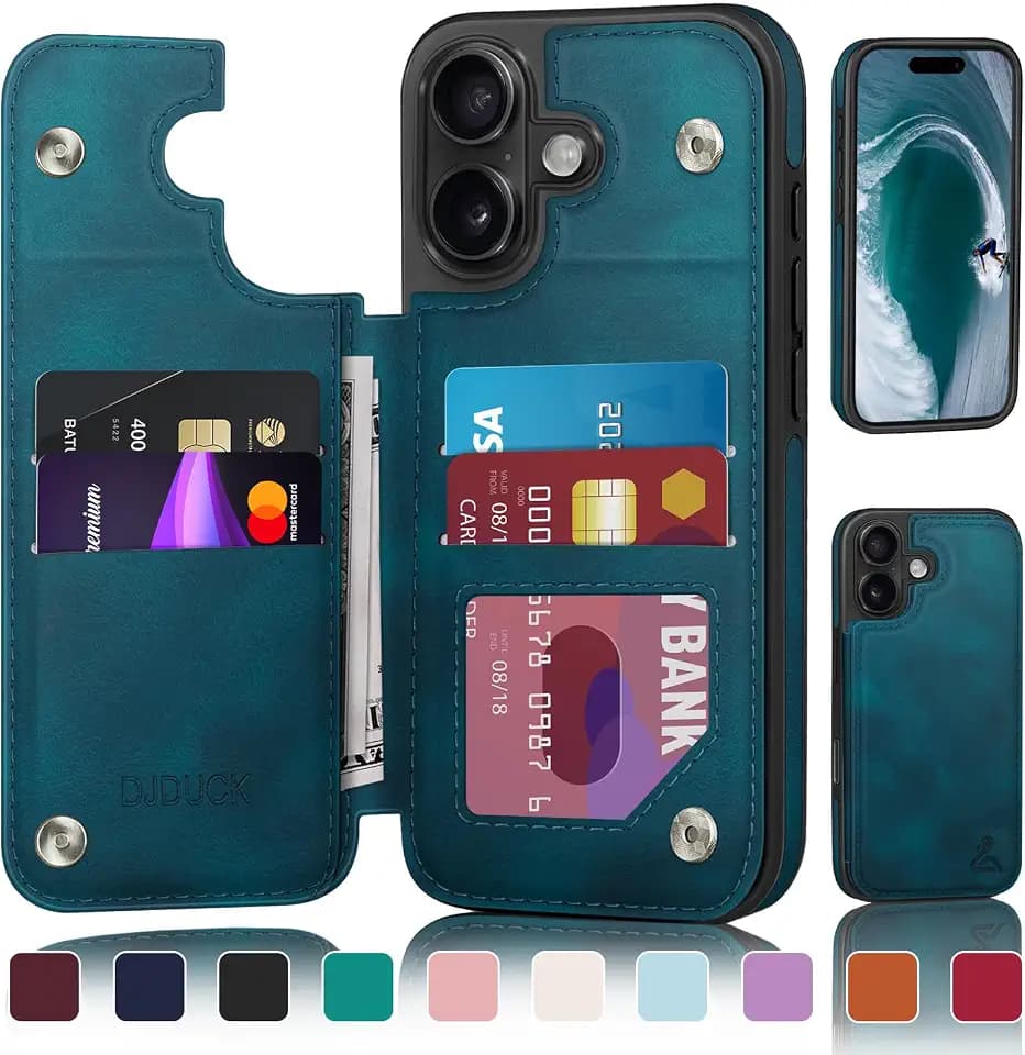 DJDUCK Designed for iPhone 16 Plus Case Wallet with Card Holder, [Magnetic Clasp Cover] [RFID Blocking Leather Protection] Shockproof Women Men Cases 6.7 Inch for Apple 16 Plus Teal