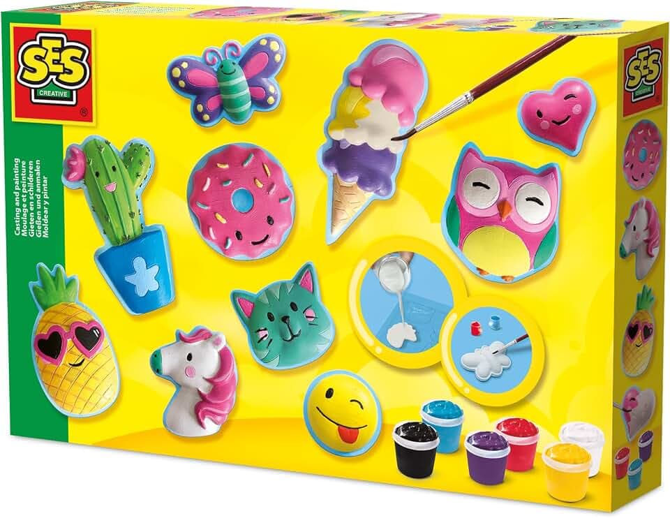 SES Creative | Gipsfiguren Set für Kinder | Bastelset mit Formen, Gips & Farben | Gießen und Bemalen Figuren | Kreatives Spielzeug ab 5 Jahre | DIY Set für Zuhause | Geschenkidee Kinder Kreativ