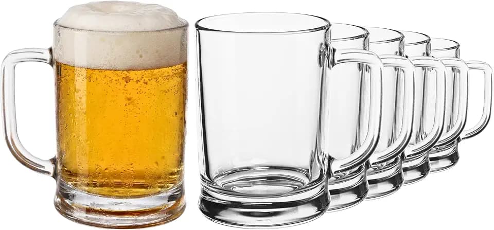 Bierkrug 0,4 Liter Set von 6 Stück mit Griff, Glaskrug Bierseidel Biergläser, Bierbecher Bierkrüge, ideal zu Oktoberfest, Party, Biergarten, Geschenk für Bierliebhaber, Transparent