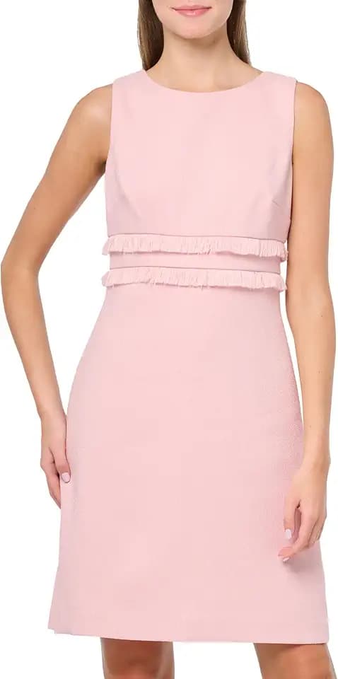 Eliza J Women's Sleeveless High Neck Shift Mini Dress with Fringe Detail