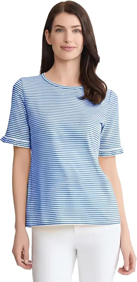 Jones New York Women's Elbow Ruffle Sleeve Striped Top