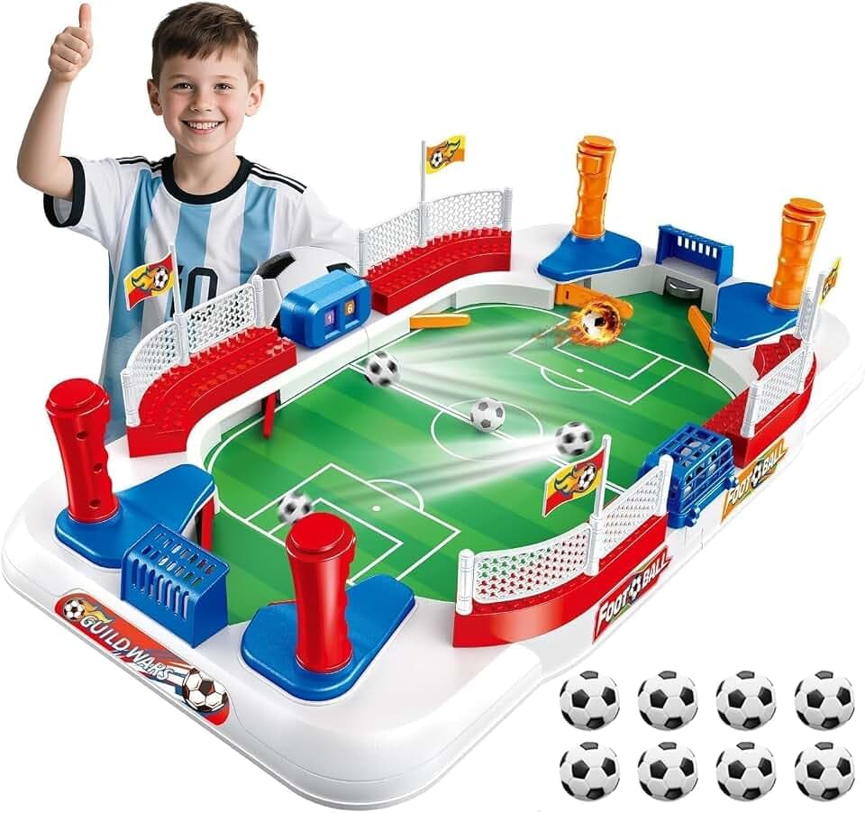 Mini Foosball Table Soccer Board Games for Kids Adults Indoor Table Games with Dual Flipper Controls High Fences Pinball Machine Soccer Toy Birthday for Boys Age 6 7 8-12