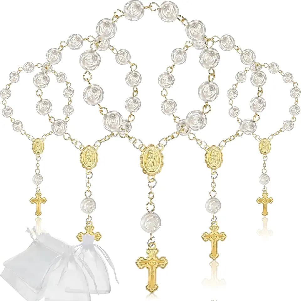 Jadive Mini Rosaries Baptism Favors Rosary with Organza Bags