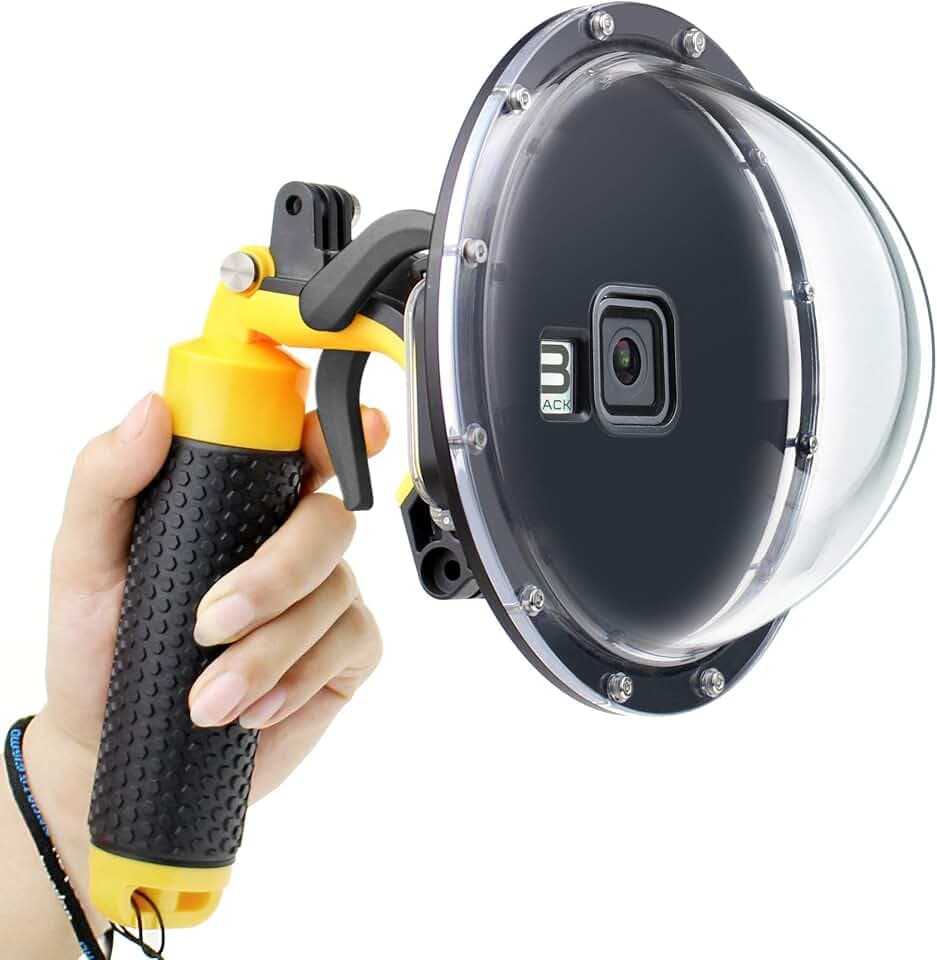 GEPULY Dome Port für GoPro Hero 8 schwarz, Kuppel-Port-Objektiv mit wasserdichtem Gehäuse, Auslöser, schwimmender Handgriff für Hero 8, schwarz, Schnorcheln, Tauchen, Unterwasserfotografie