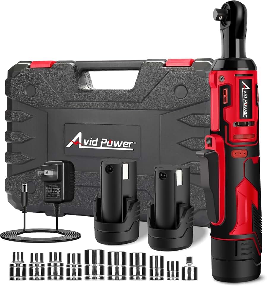 AVID POWER Cordless Power Electric Ratchet Wrench 44.2 Ft-lbs, 2 Batteries