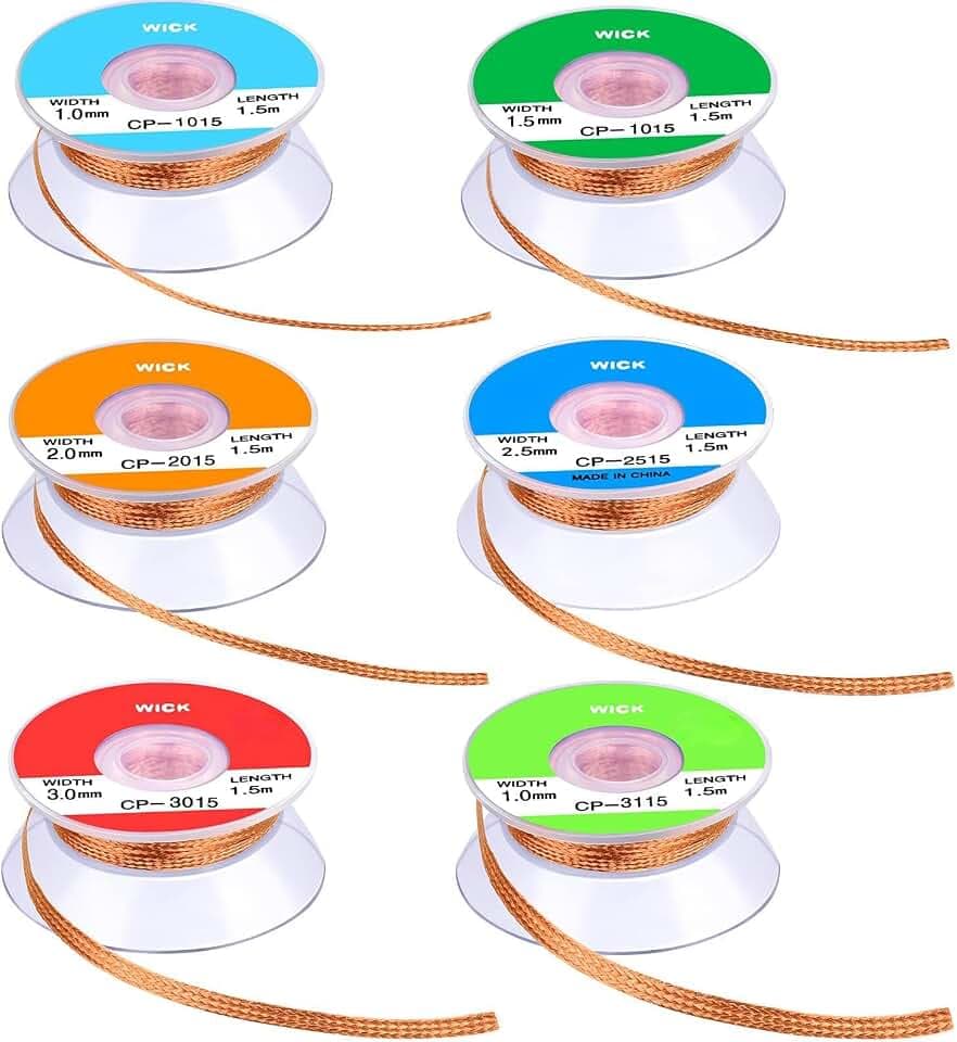 Hotop 6 Pieces 5ft Solder Wicks Braid with Flux Braided Desoldering Wicks