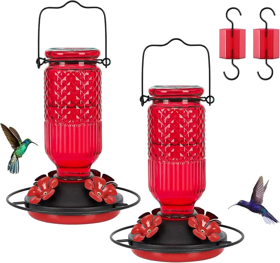 FEED GARDEN Glass Hummingbird Feeder for Outdoors, Leak-Resistant, 16 oz