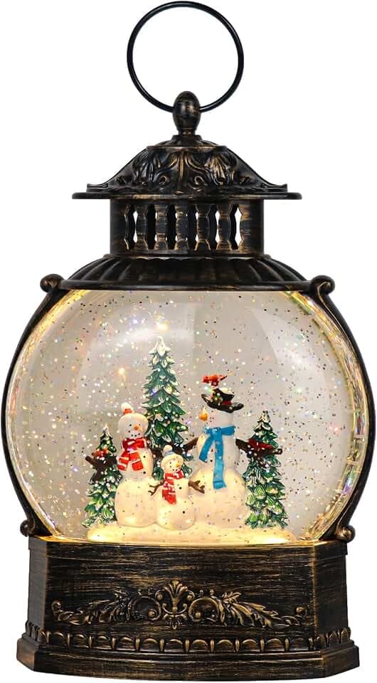 Eldnacele Snowman Lighted Snow Globe Lantern Music and 6H Timer