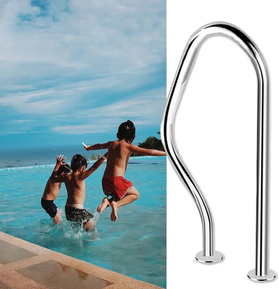 Pool-Handlauf 80 x 47 cm Edelstahl-Pool-Griff, 3-Bogen-Spa-Geländer-Haltegriff, silberner Pool-Handlauf für Schwimmbäder, Neigungspositionen, Wasserpark usw.