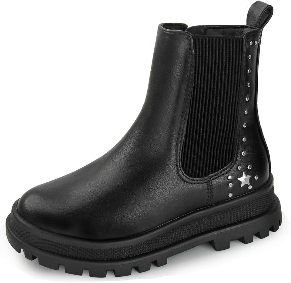Discoball Mädchen Stiefel Kinder Stiefelschuh Schwarz Chelsea Boot Runde Zehen Winter Schneeschuhe mit seitlichem Reißverschluss für Mädchen