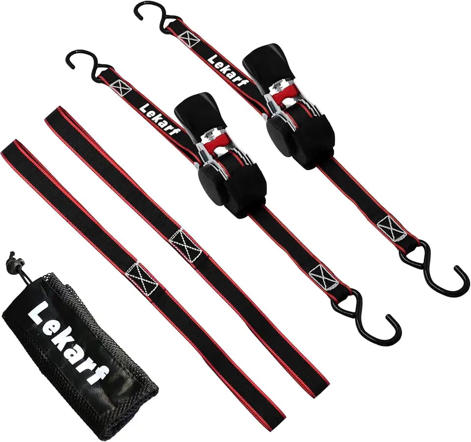 Lekarf Ratchet Straps, Retractable Ratchet Tie Down, 2PC Pack 1” x 12' with Breaking Load of 1200Lbs, 2 Loop Straps and Storage Bag for Motorcycle, ATVs, Boats, Hauling, Cargo Secure