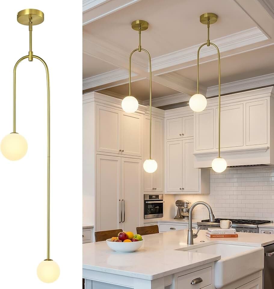 Milk Glass Pendant Light Gold Mid Century Chandelier(Sectional-2Pack)