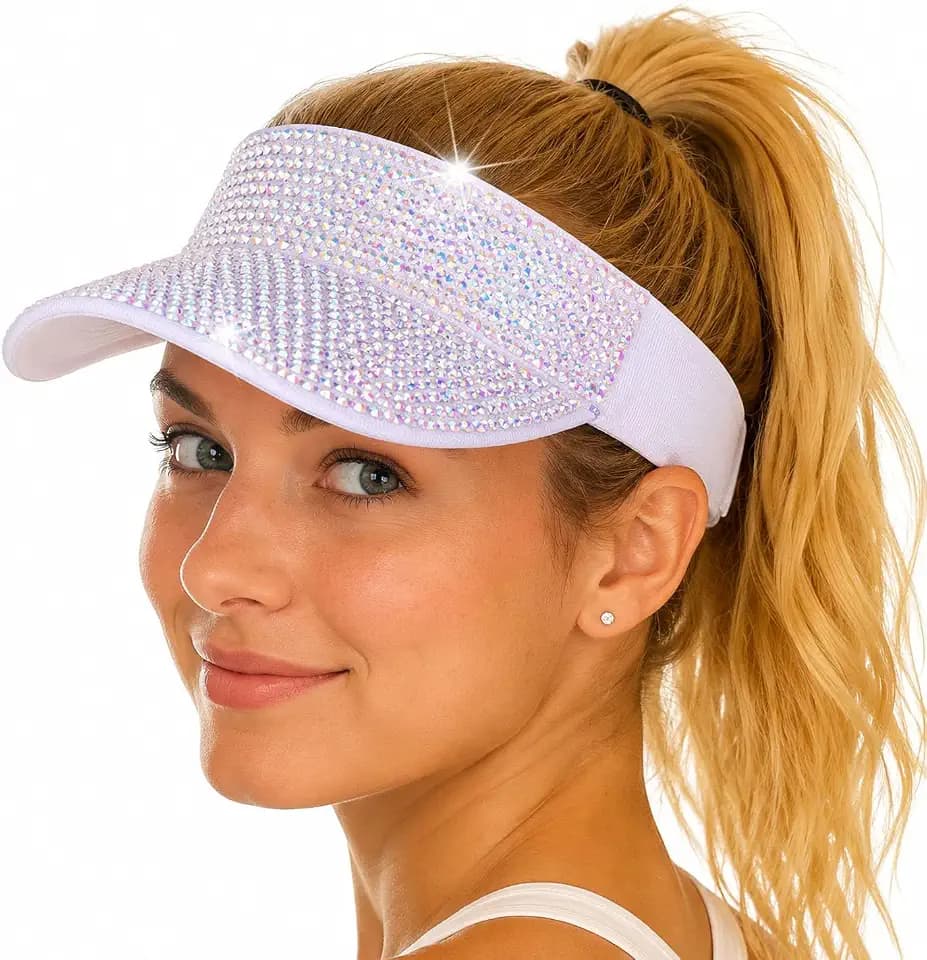 Shiny Women's Bling Rhinestone Visor Sun Protection for Tennis Golf Beach