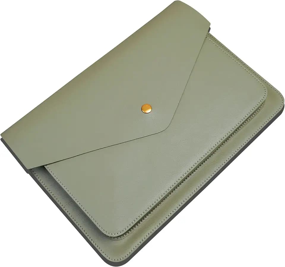 Leather Laptop Sleeve 15Inch 16 Inch Compatible with New MacBook Pro 16, New MacBook Pro 15, Surface Book 15, Dell XPS 15 Color Grey Green