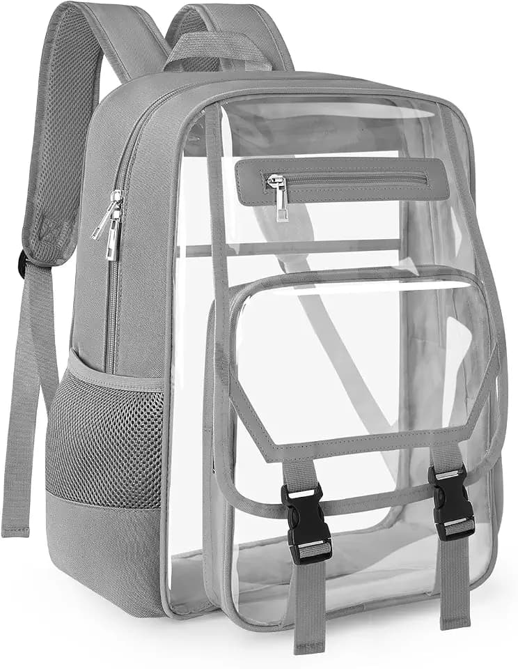 Soimeat Clear Backpack Heavy Duty, Fabric & PVC Transparent Bookbag, See Through Backpacks with Reinforced Strap for Women Men, Large Capacity Clear Backpack for College, Travel, Security, Grey