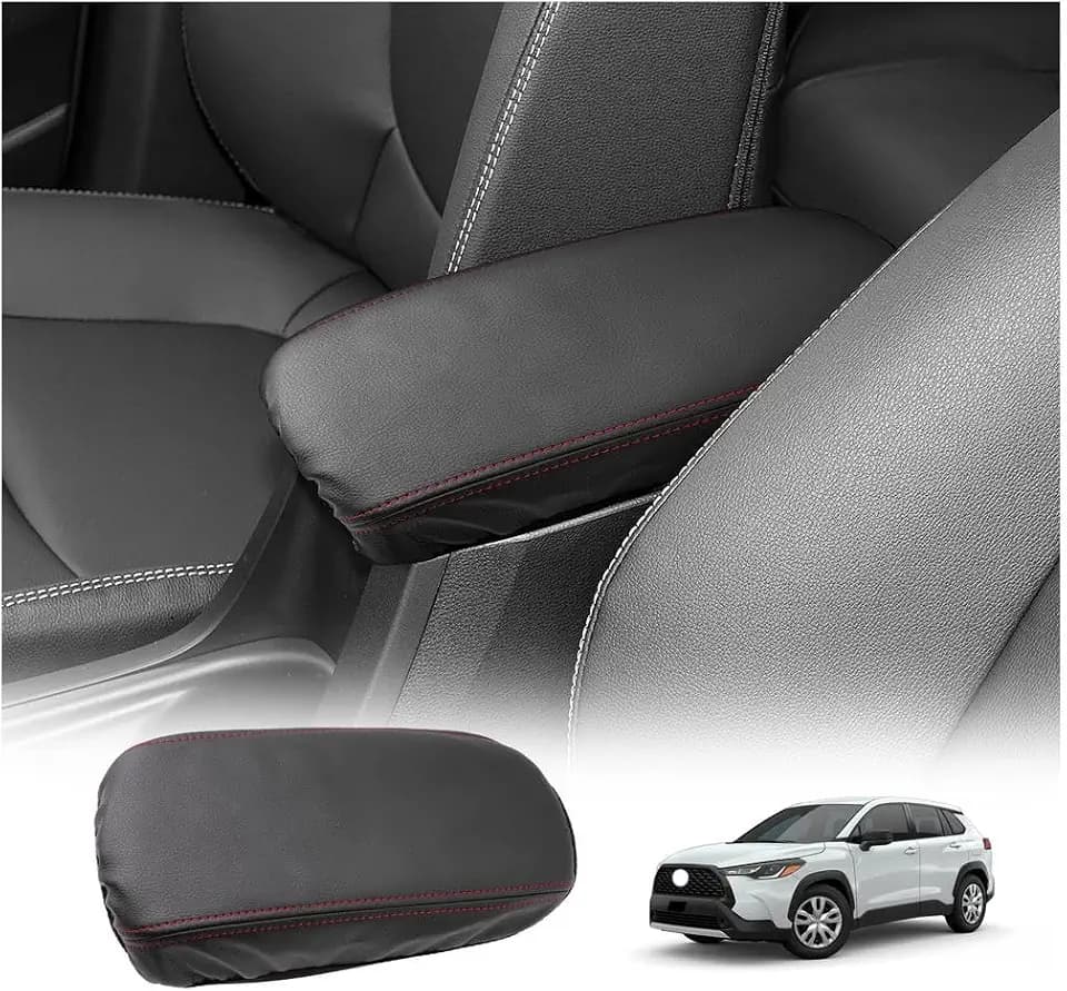 LUWU 2025 2026 Corolla Cross Center Console Cover Compatible with 2022 2023 2024 2025 2026 Corolla Cross Accessories Corolla Cross Hybrid Armrest Console Cover PU Leather Material (Thin Black)