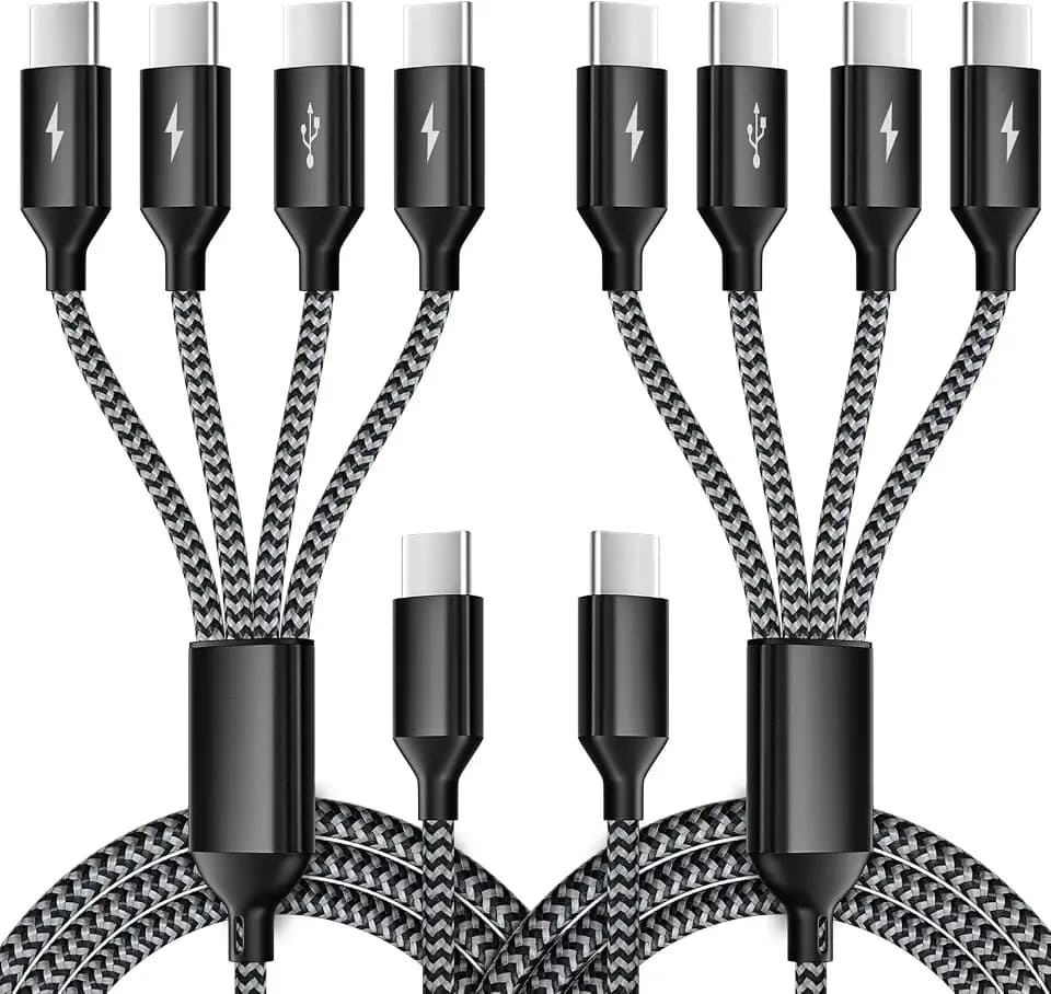 4 in 1 Multi Charging Cable, 2 Pack 5FT USB C Splitter Multi Charging Cable