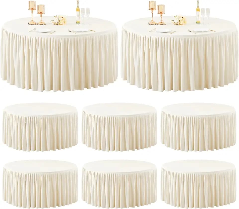 8 Pack Ivory Spandex Round Tablecloths for 72 inch Tables, Stretchy Fitted 6FT Round Table Clothes,Wrinkle Free Table Cover with Skirt for Wedding Party Dining Banquet Graduation Decorations