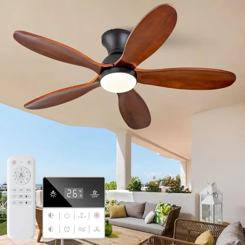 42 Inch Flush Mount Ceiling Fan with Light,Damp Rated for Outdoor Use