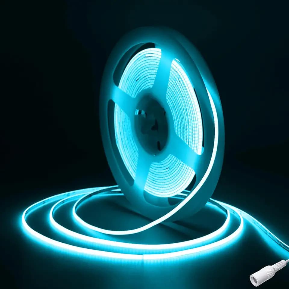 COB LED Streifen 5m, DC12V Eisblau LED Strip,480 LEDs/M CRI90+ Hohe Helligkeit Flexibel Band Lichtleiste Selbstklebend,2.7mm Stripes COB Bar,Kanal,Küche,TV,Auto,Heim Decor(Nur Strip)