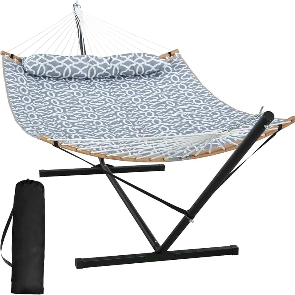SUNCREAT Freestanding Hammock with Frame, 450 lbs Capacity, Grey Pattern