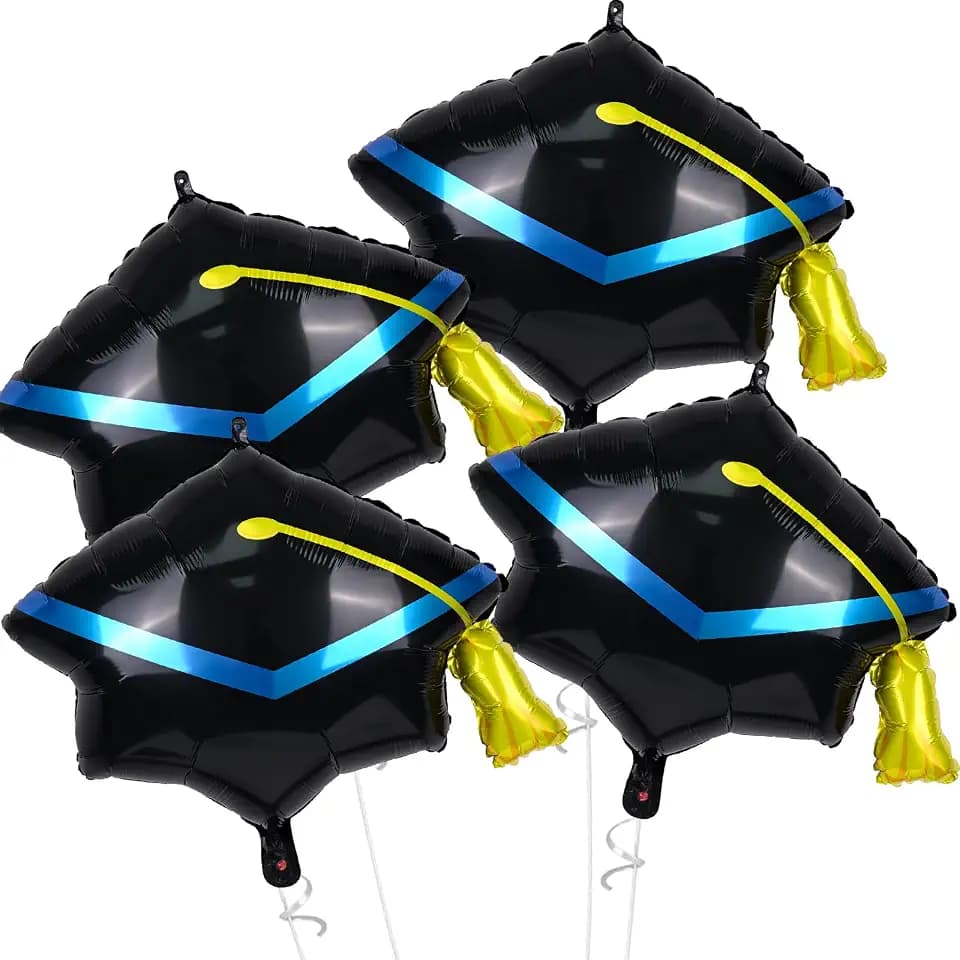Graduation Cap Balloons, Congrats Balloon for Graduation Decorations 4 Pcs Black Gold 2026 Grad Hat Foil Mylar Balloon for High School College Class of 2026 Congratulations Graduate Party Decoration