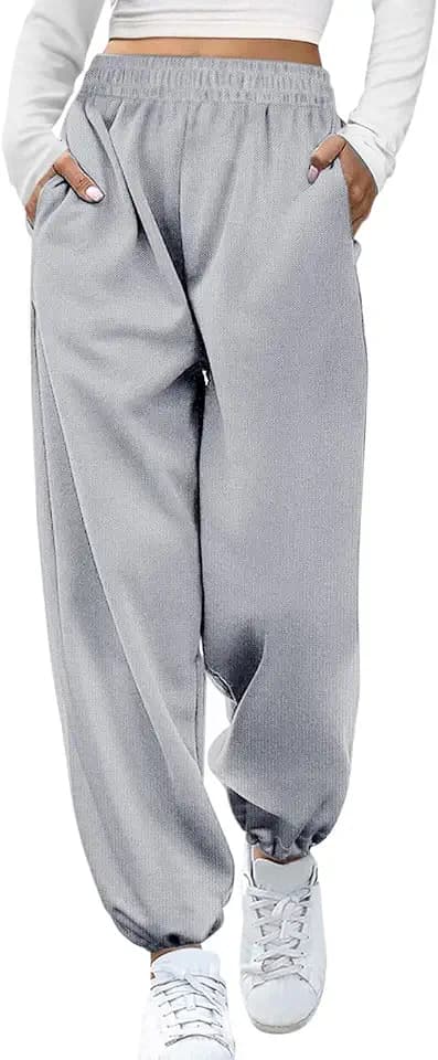 Jogginghose Damen Baggy Jogginghose Damen Hoher Taille mit Taschen Gummibund Sporthose Freizeithose für Training