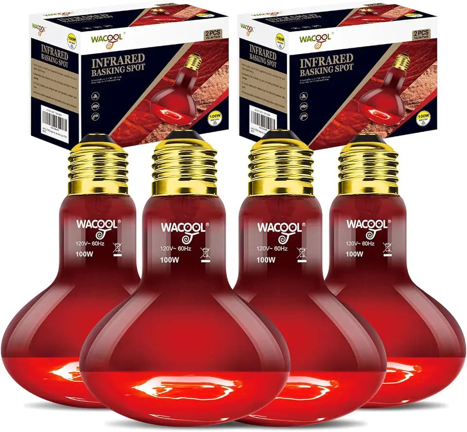 WACOOL 4 Pack Reptile Heat Lamp Bulbs,100W Infrared Basking Spot Light for Reptiles & Amphibians, Red Heat Lamp Bulb for Bearded Dragon Gecko Turtle Lizard (75, Watts)…