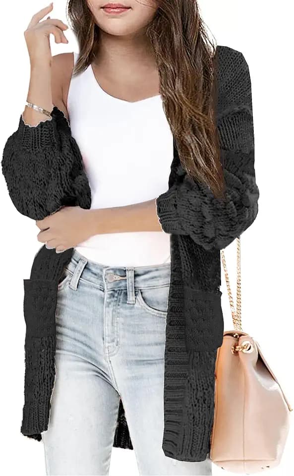 Girls Open Front Long Sleeve Cardigan Color Block Chunky Knit Oversized Kids Sweaters Coat