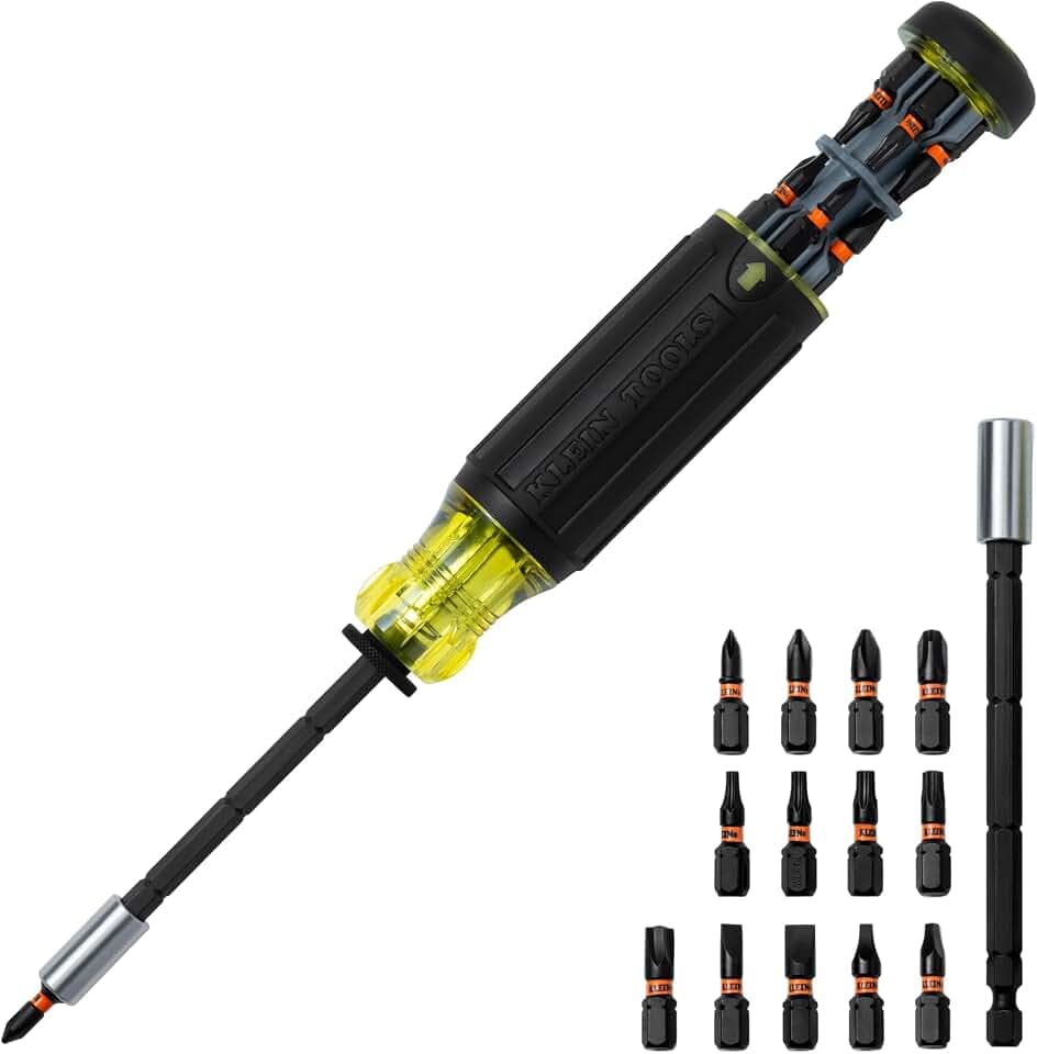 Klein Tools 32303 Multi-Bit Screwdriver/Nut Driver, Impact Rated 14-in-1 Magnetic Screwdriver Set Phillips, Slotted, Square, Combo, Torx