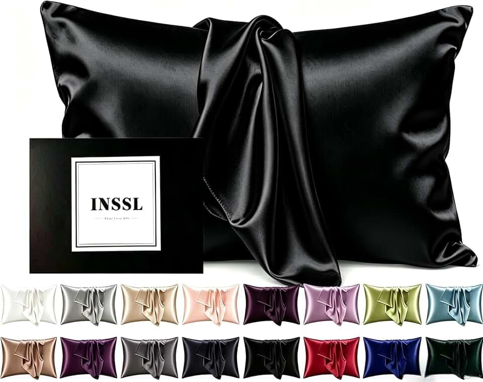INSSL Seidenkissenbezug für Frauen, Maulbeerseide, Kissenbezug für Haar und Haut, bequem und atmungsaktiv während des Schlafens, Elfenbeinfarben (Schwarz, Standard)