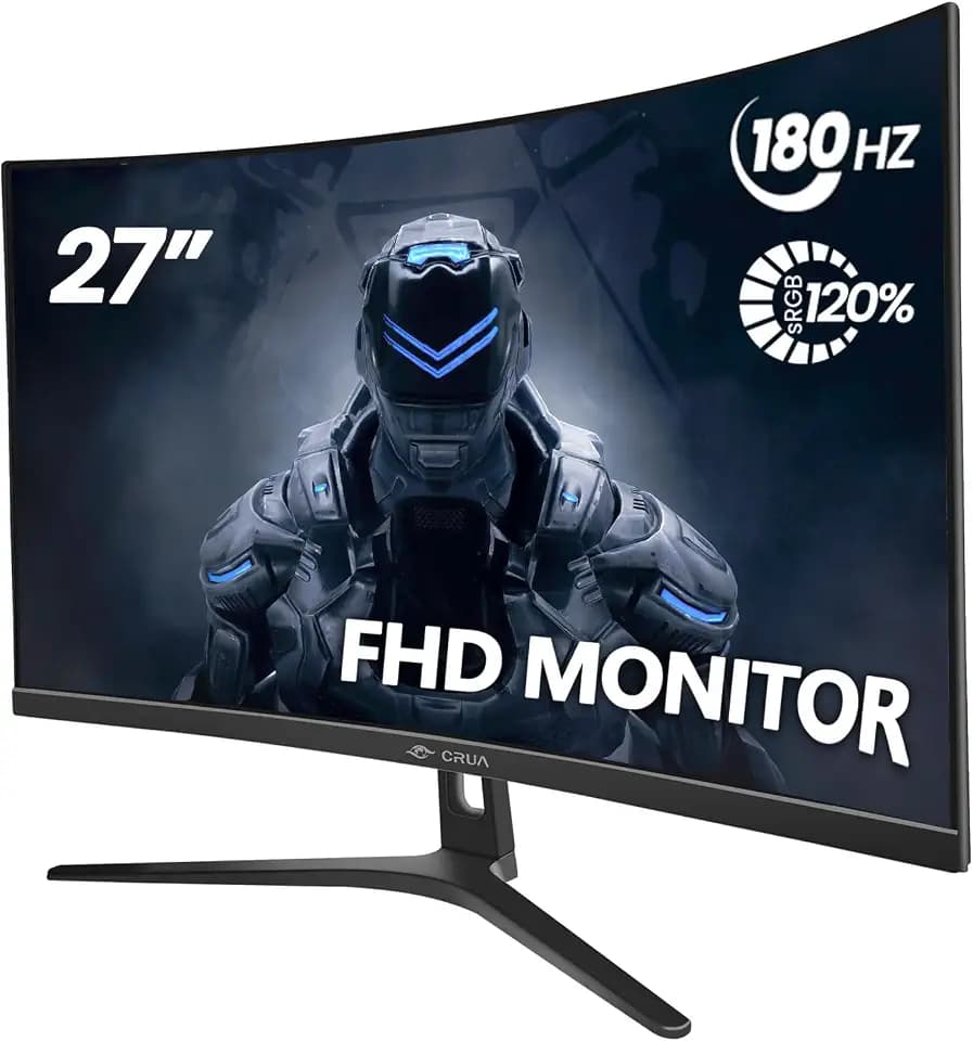 CRUA 27" FHD 1080P 180Hz Curved Gaming Monitor, 1800R, AMD FreeSync, Black