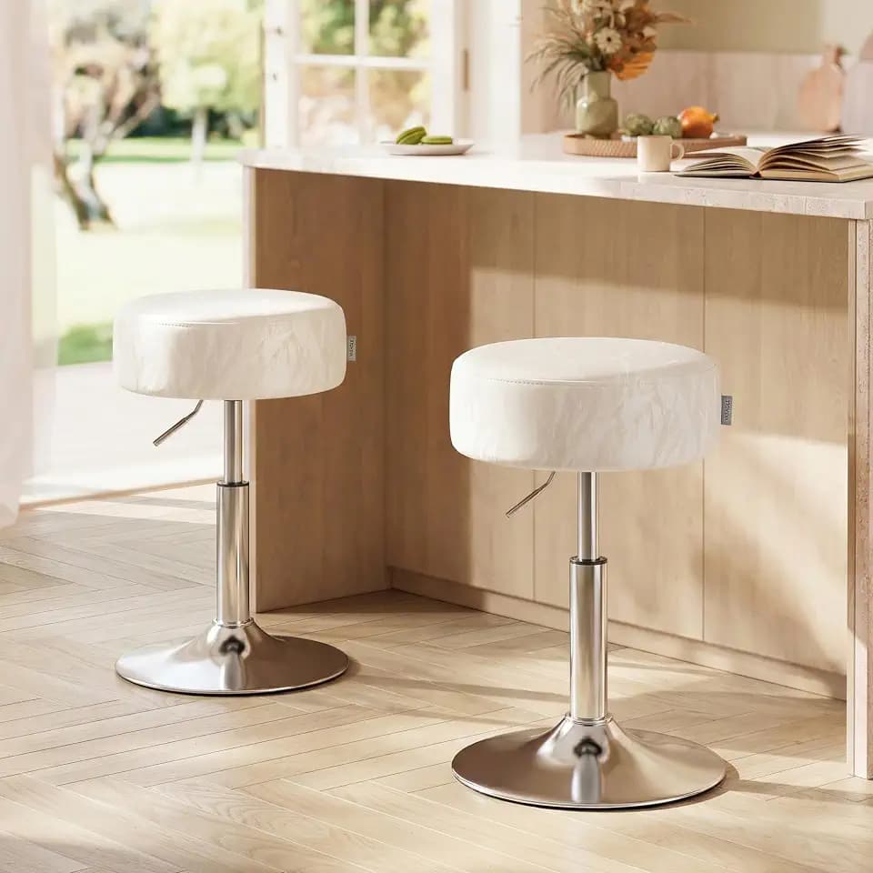 VASAGLE Bar Stools Set of 2, 360° Swivel Vanity Stools, Thick Cushion
