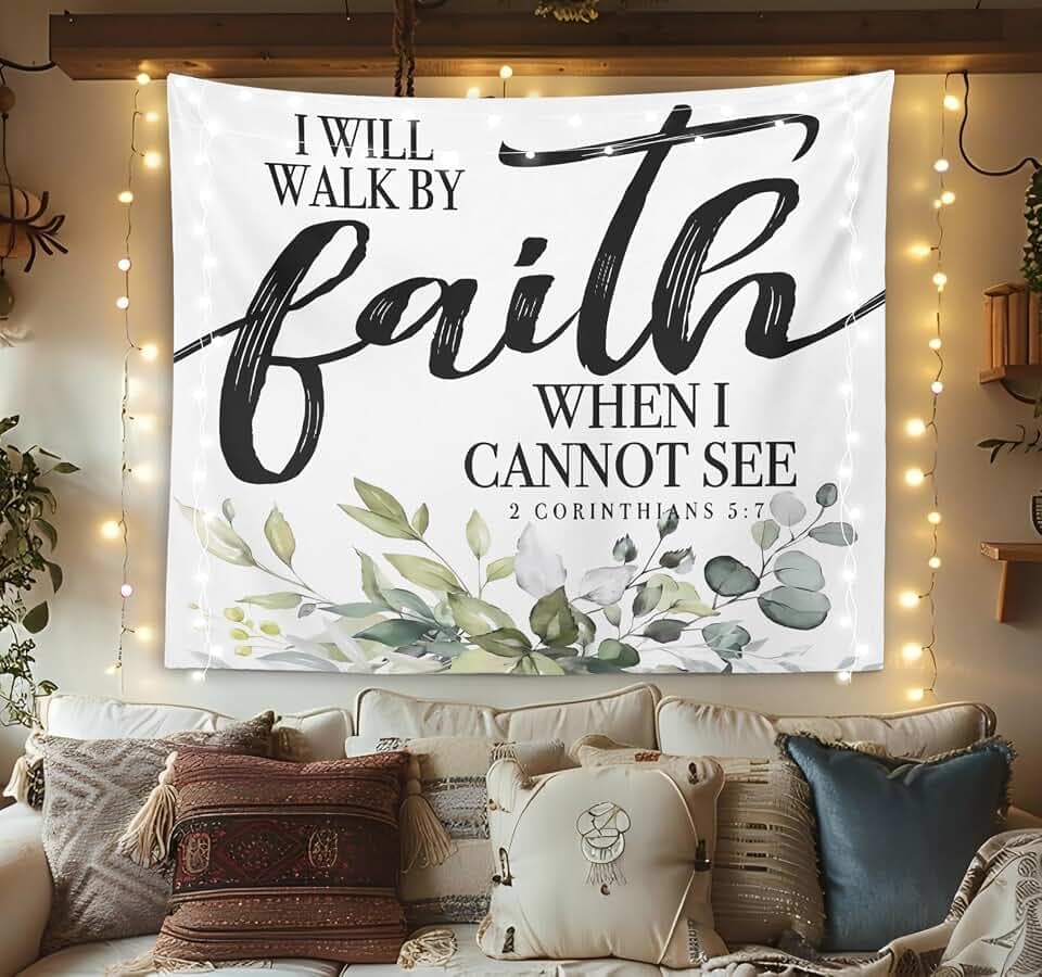 OXW Floral Christian Bible Verse Tapestry Wall Hanging, Spiritual Decor