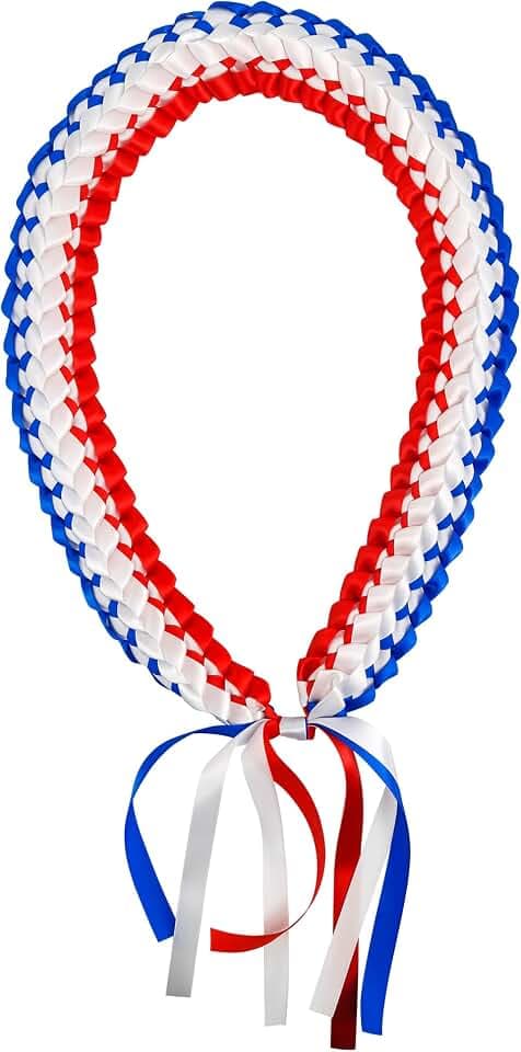 GraduationMall Flag Graduation Lei 2024 Ribbon Braided Necklace Gift For High School & College Graduation Party