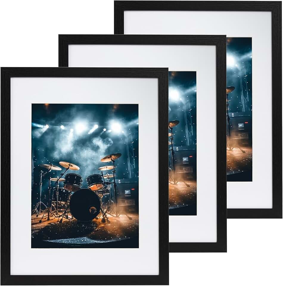 12x16 Picture Frame Set of 3, Photo Frame Display 9x12 Pictures with Mat or 12x16 without Mat, Hang on the Wall, Black
