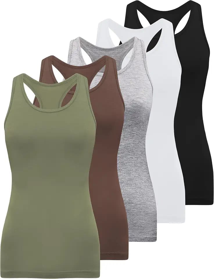 BQTQ 5 Pack Racerback Tank Tops for Women Sleeveless Workout Tank Top Ladies Undershirts