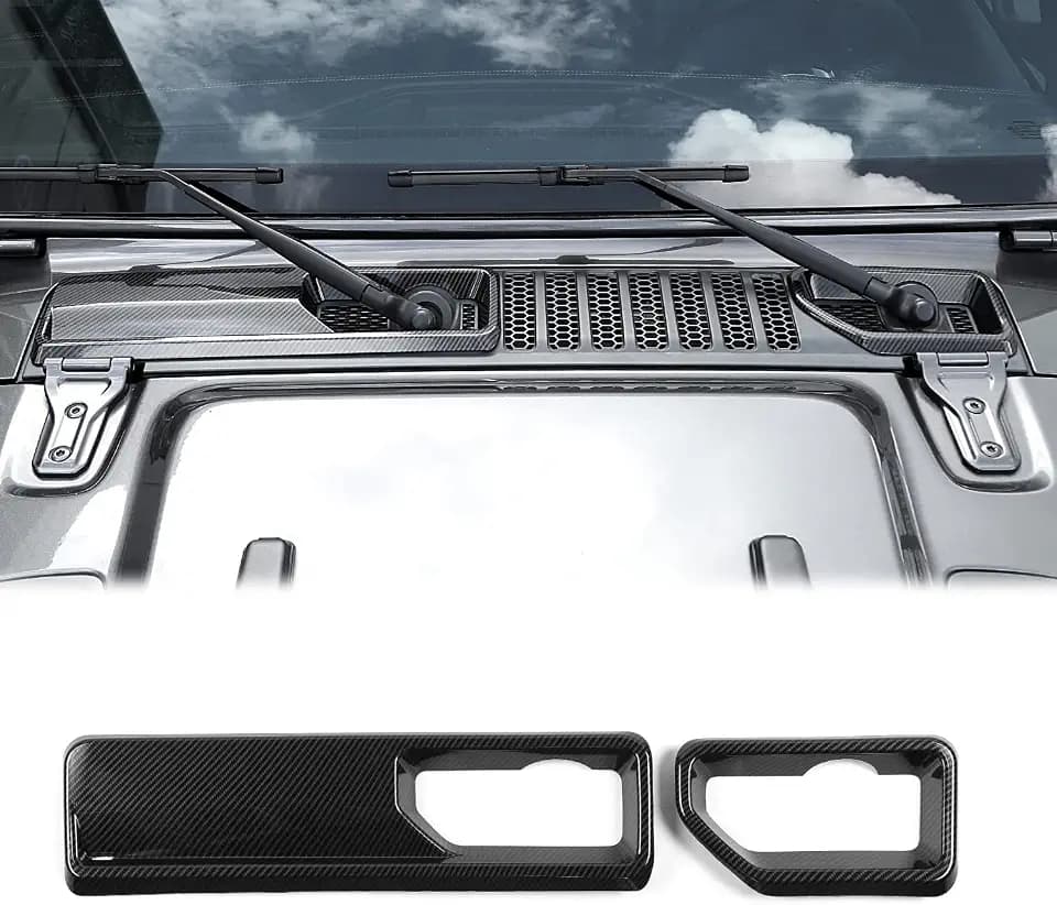 JWWY JL Wrangler Front Wiper Base Panel Protect Cover Trim Compatible with 2018-2026+ Jeep Wrangler JL JLU Gladiator JT 4xe Trunk Accessories Carbon Fiber