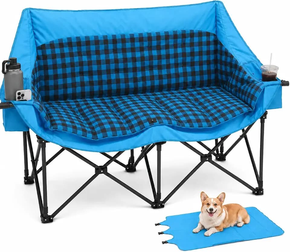Slsy Oversized Double Camping Chair Padded with Mat, Loveseat for 2 Person